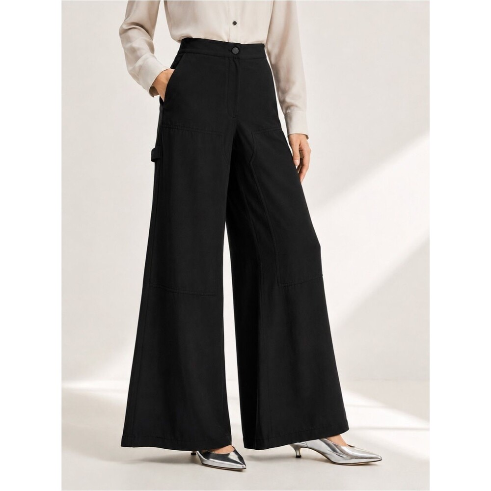 Theory Wide Leg Cargo Pants Lyocell Patch Pocket Trousers Black 00 NEW